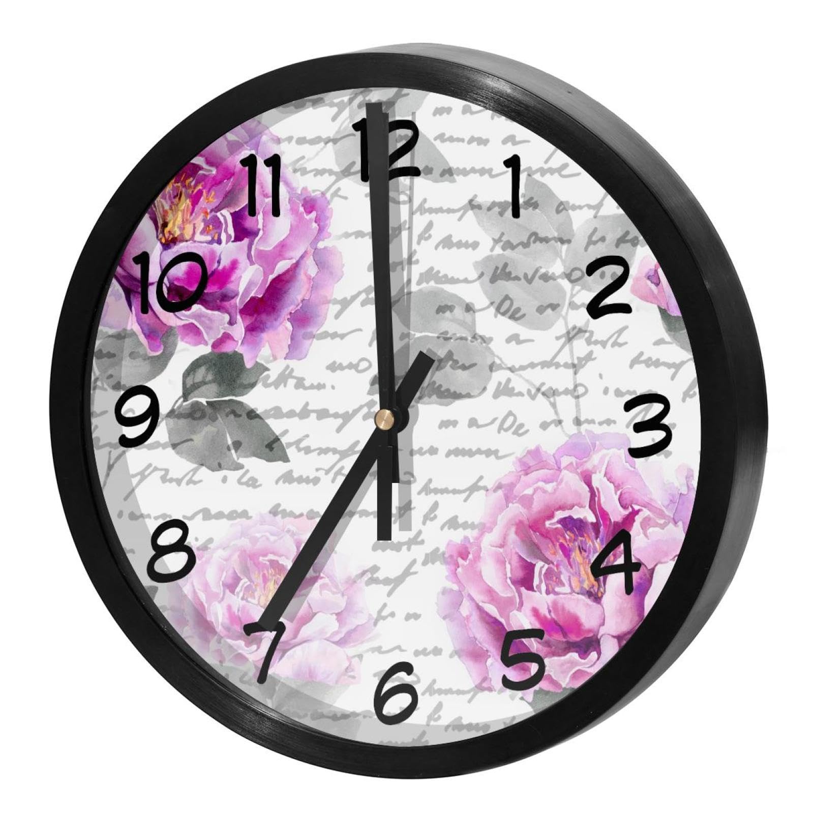 Horloge murale sans tic-tac à pile design vintage fleur violette