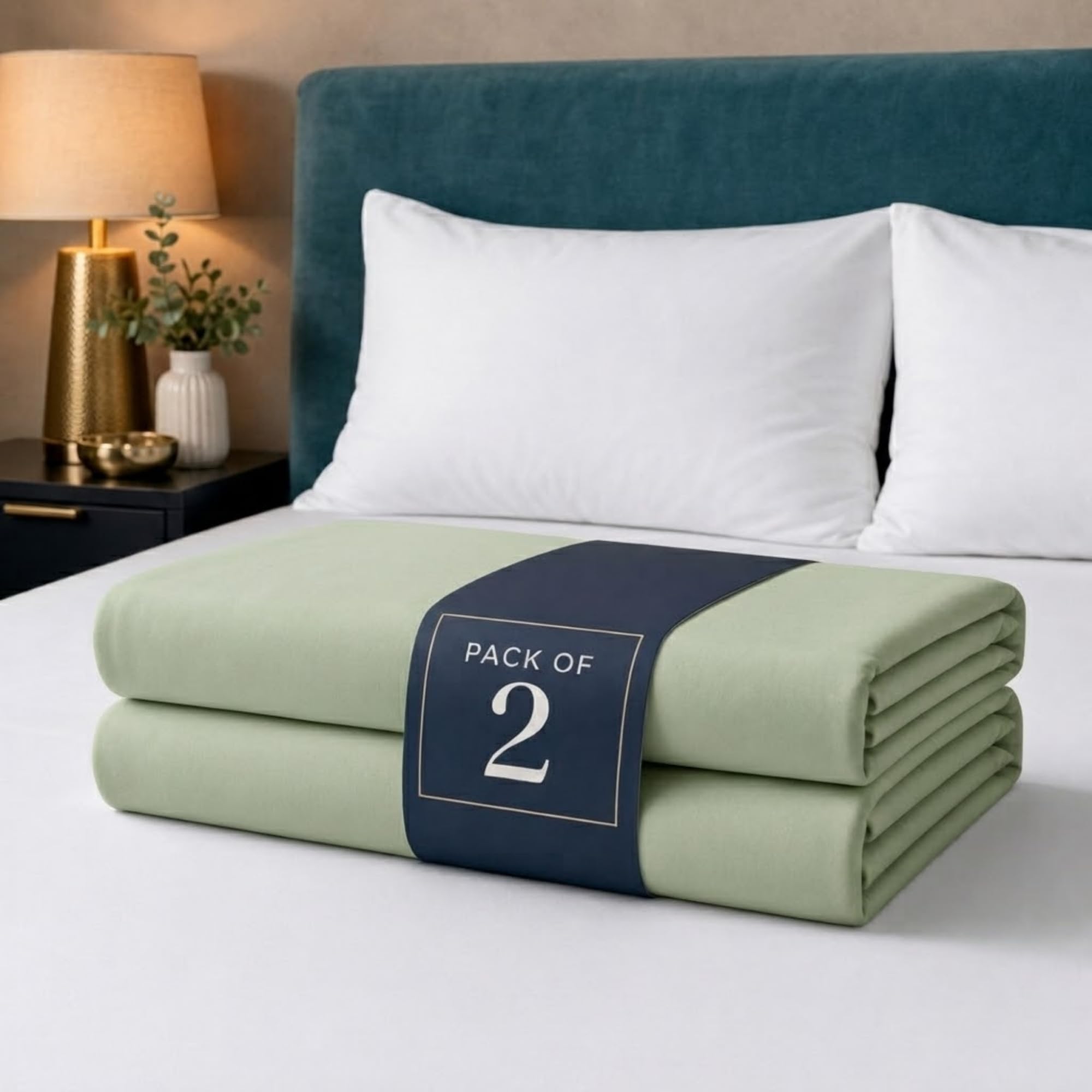 Z&A Bedding Sage Green Fitted Sheet 2x Double - 30CM Extra Deep Elastic Corners Bedsheet, Soft Brushed Microfibre Sheet, Washable, Shrinkage & Fade Resistant