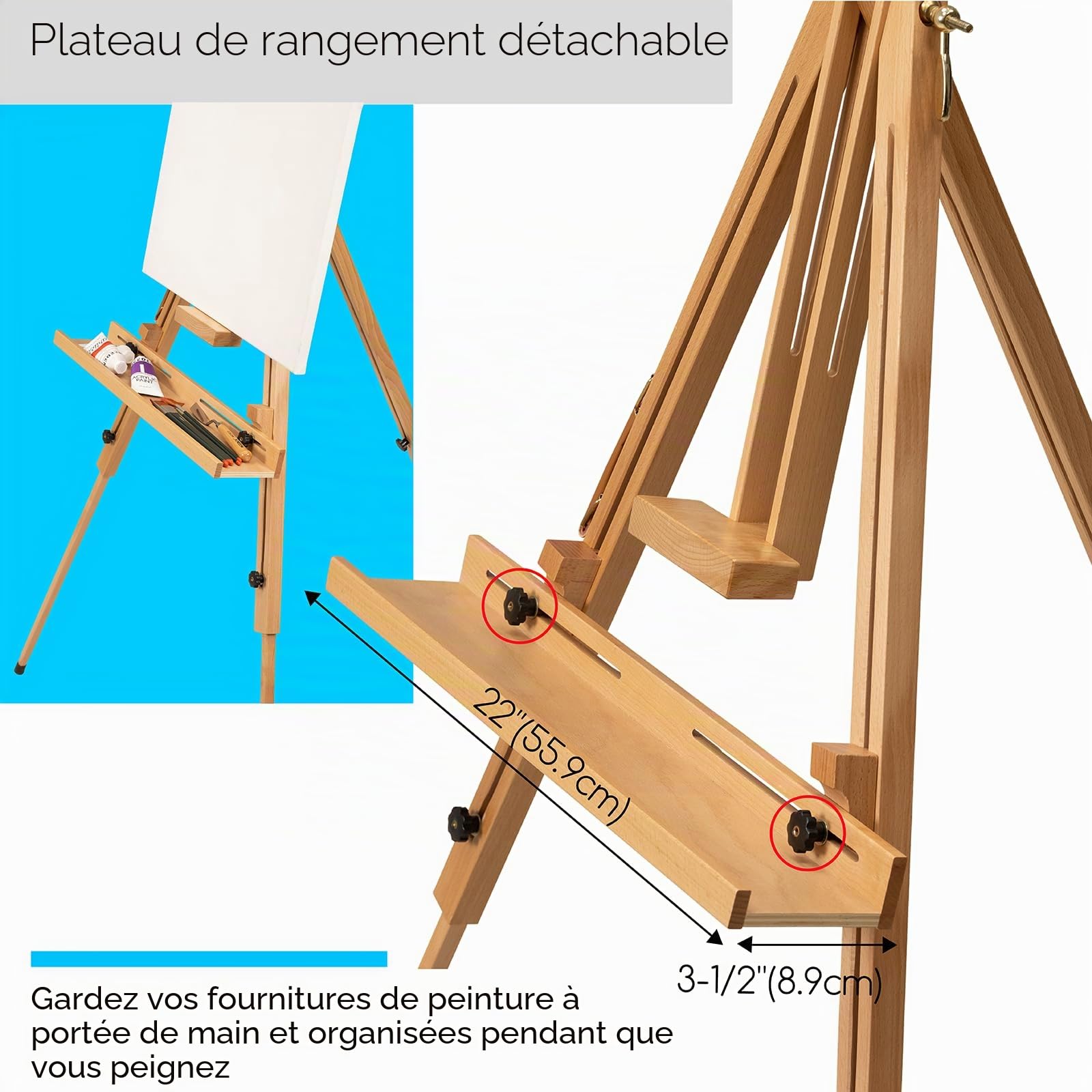 MEEDEN Chevalet de peinture sur le terrain pour trépied - Chevalet de trépied réglable et portable en bois de hêtre - Parfait pour les peintres