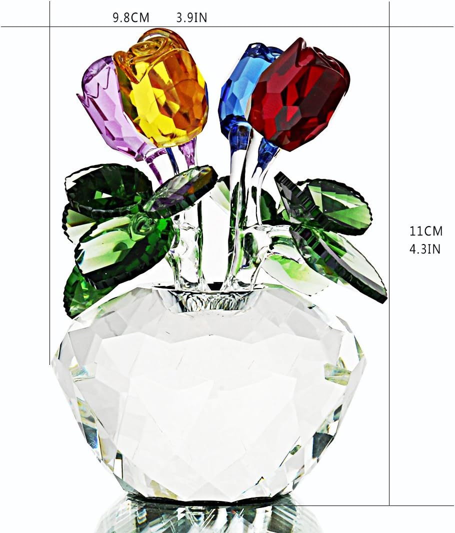 H&D Crystal Rose Figurines Collectibles Ornament Gift Crystal Rose Flower Bouquet with Gift Box : Home & Kitchen