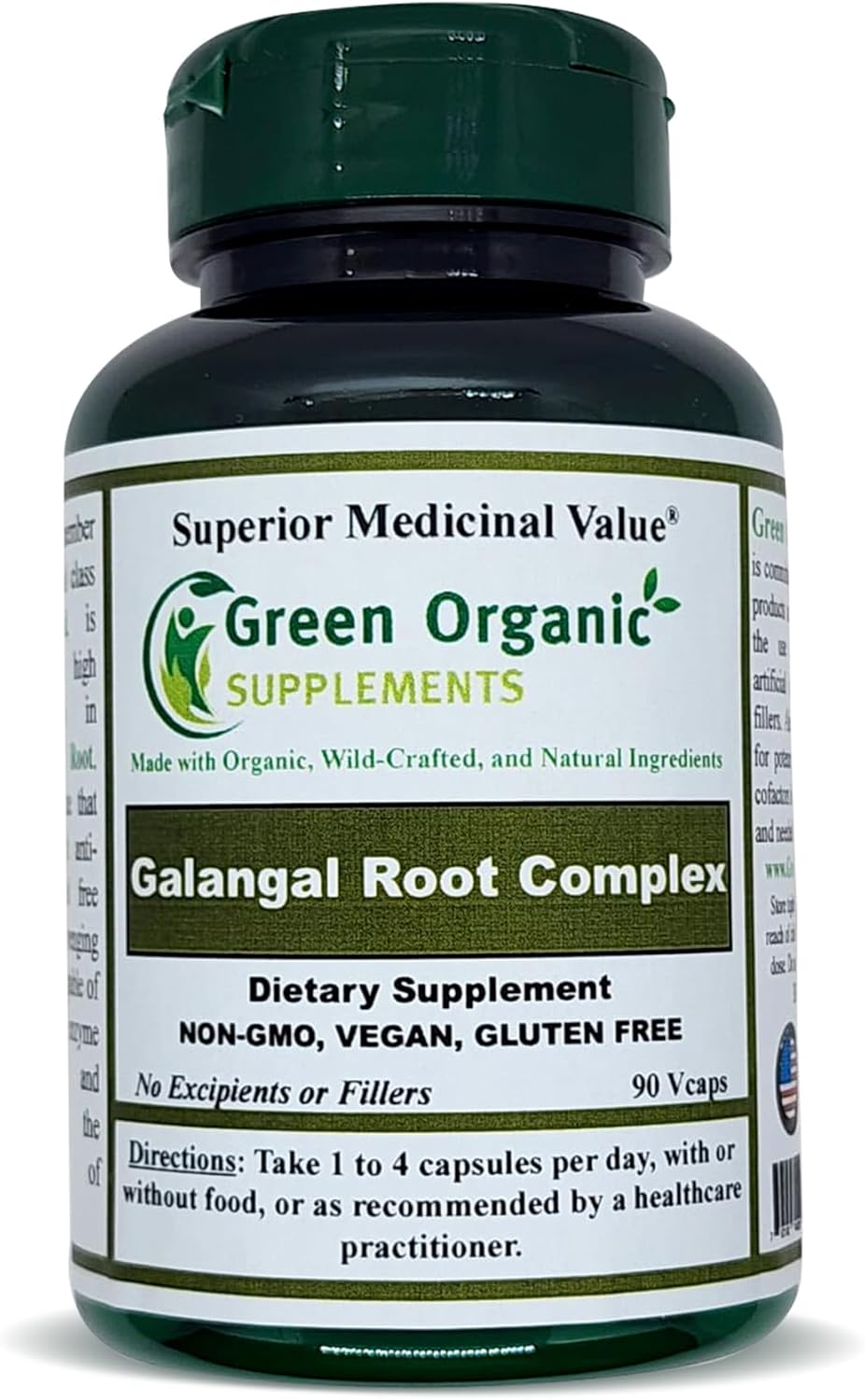 Green Organic Supplements Galangal, Galangin, 90 VCaps, High Absorbable, Non-GMO, Gluten-Free