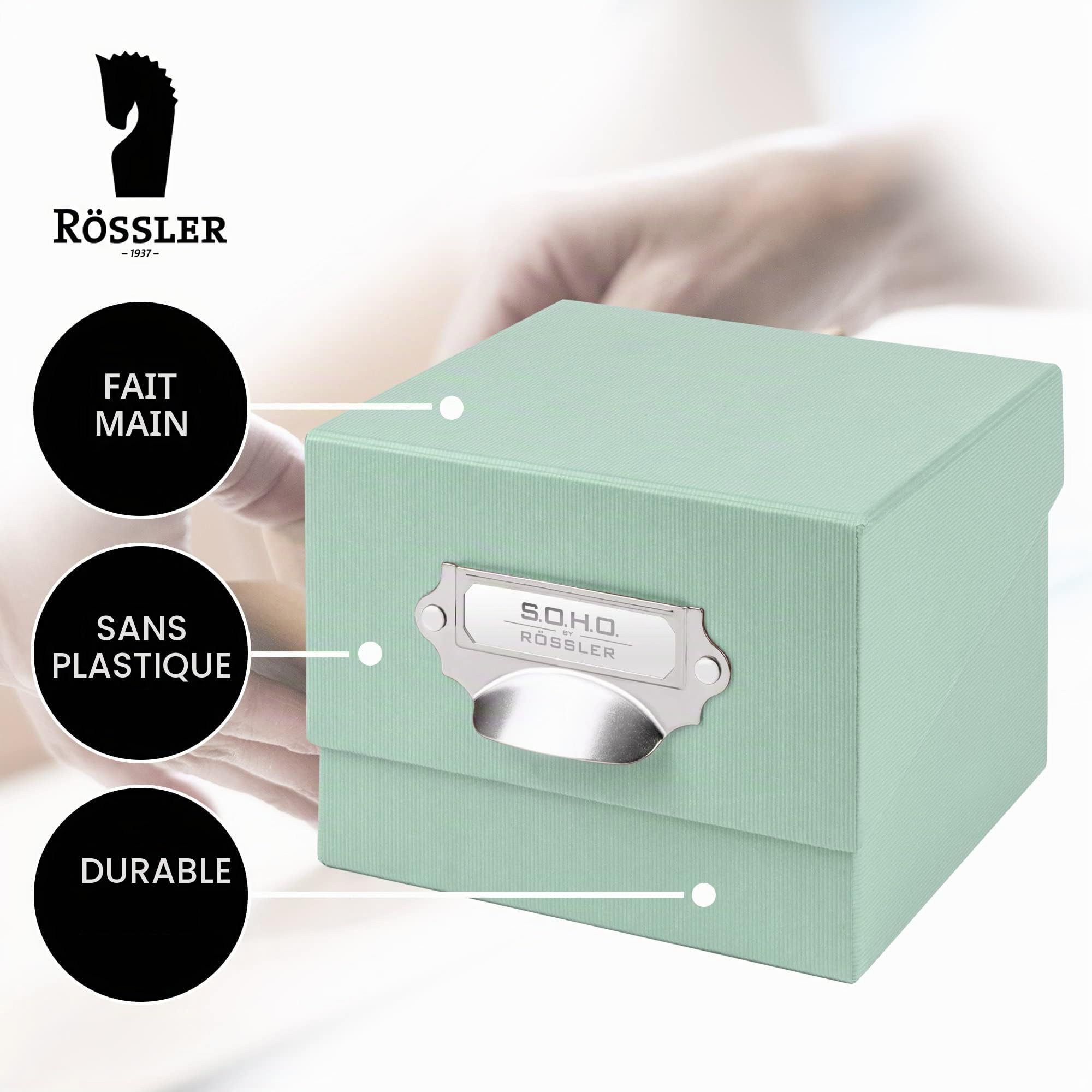 Rössler Papier S.O.H.O. 1325452650 Boîte de rangement pour photos avec étiquette inscriptible Menthe 1 pièce