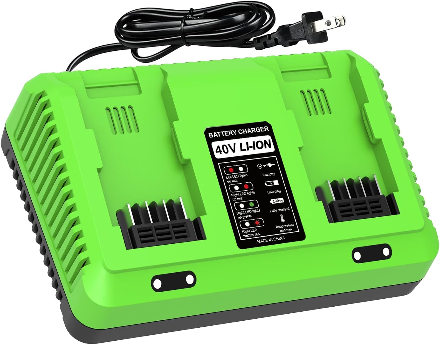 Powilling 40V Dual-Port Replacement for Greenworks Battery Charger,Fits 29482 29252 20202 22262 29472 29462 40V G-MAX Battery