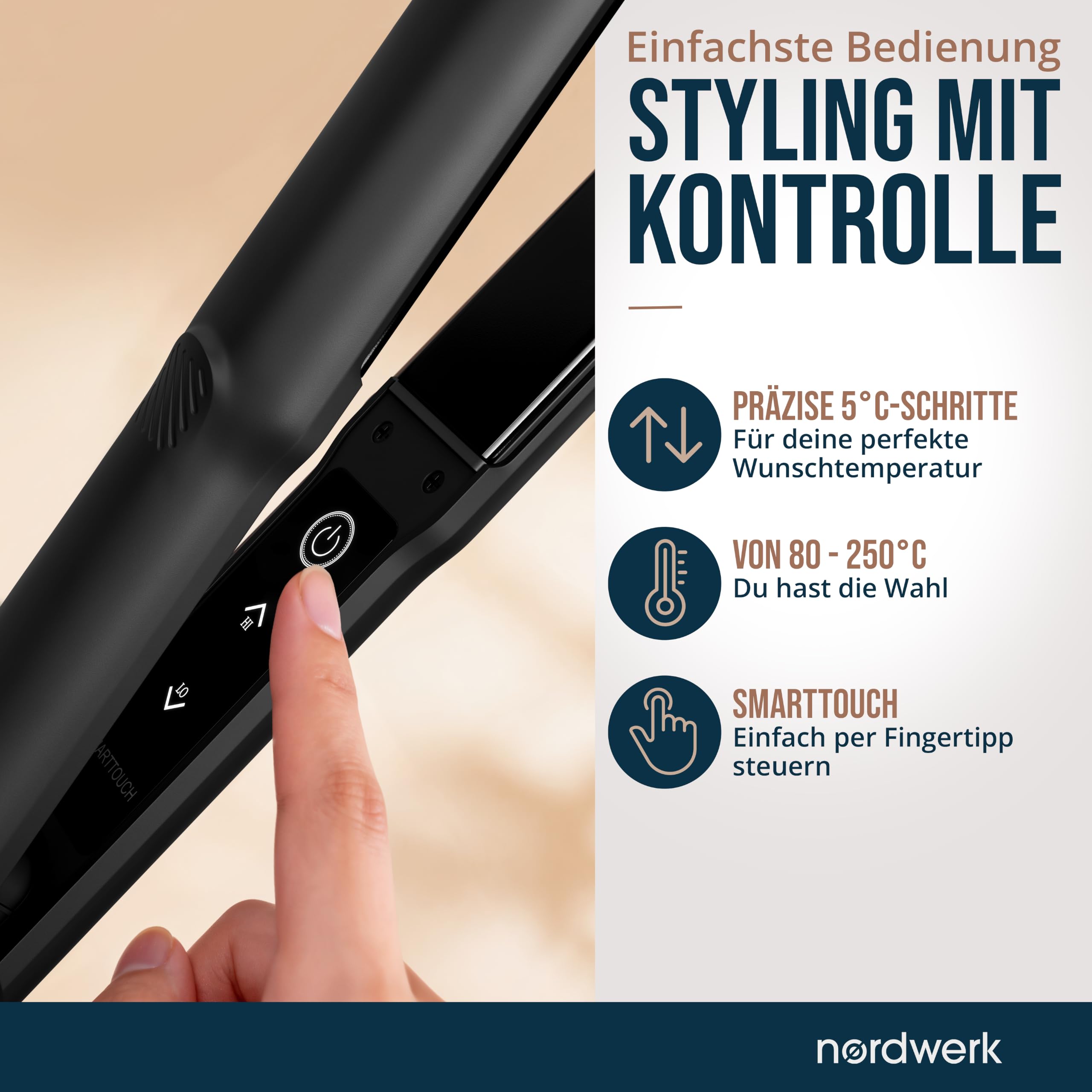 2-in-1 Glätteisen SafeGlide Touch [gegen Frizz & Ziepen] | Haarglätter für Locken und Haare-Glätten mit Titanium-Ionen-Technologie, für dünnes und dickes Haar, inkl. Reise-Beutel