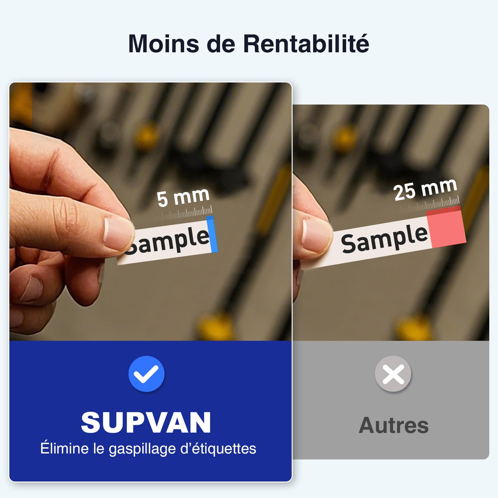 SUPVAN E12 Étiqueteuse livrée avec 4 Rubans,compatible avec Clavier et App, Écran Rétroéclairé, Marges Réduites, Recharge USB-C, sans Encre, idéal pour la Maison, la Cuisine, le Bureau, l'École, Blanc