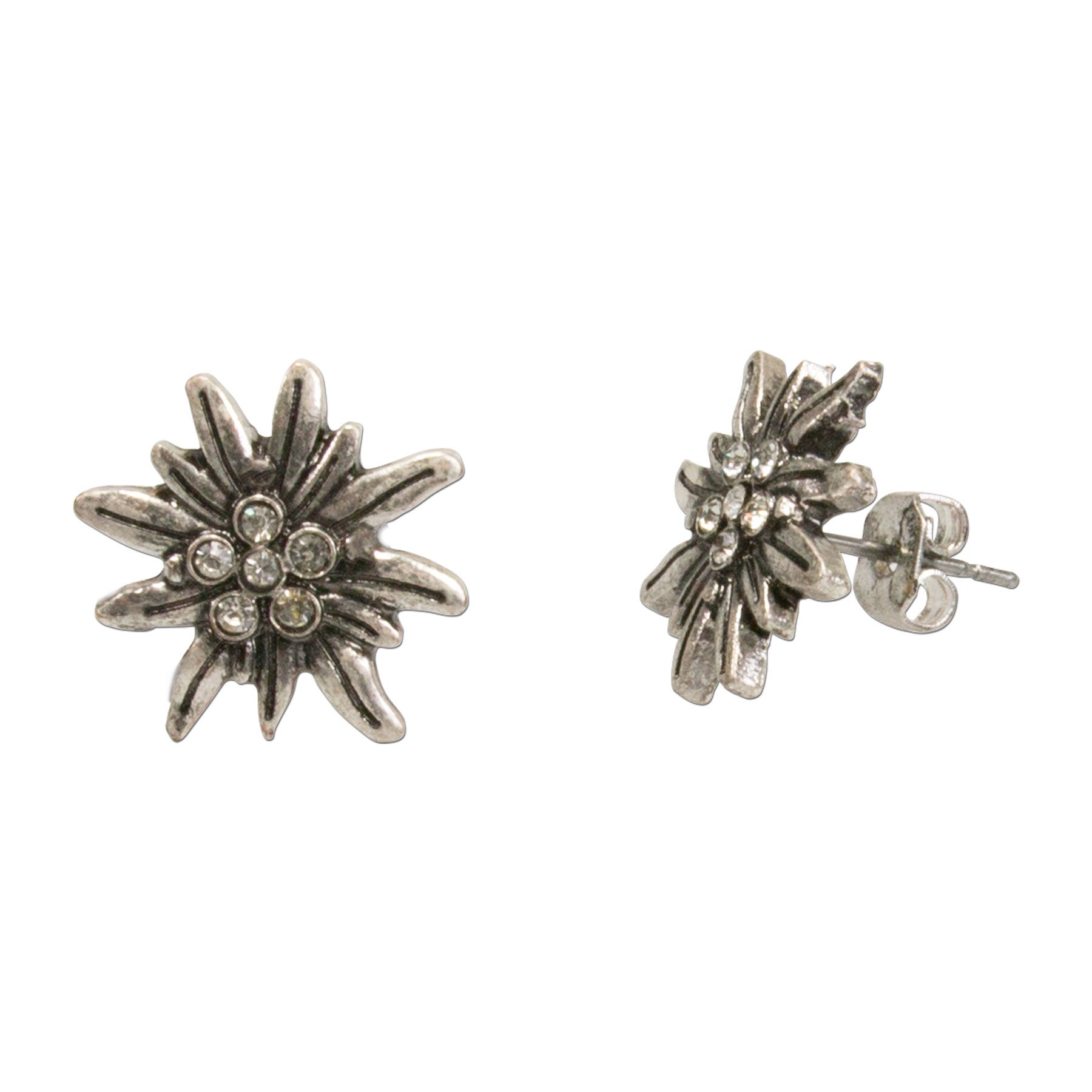 Alpenflüstern Trachtenschmuck-Set Perlen-Trachtenkette, Armband und Ohrstecker Strass-Edelweiß - Damen-Trachten-Schmuck, Trachtenset Dirndl-Kette, Armkette, Ohrringe Creme-weiß SET045
