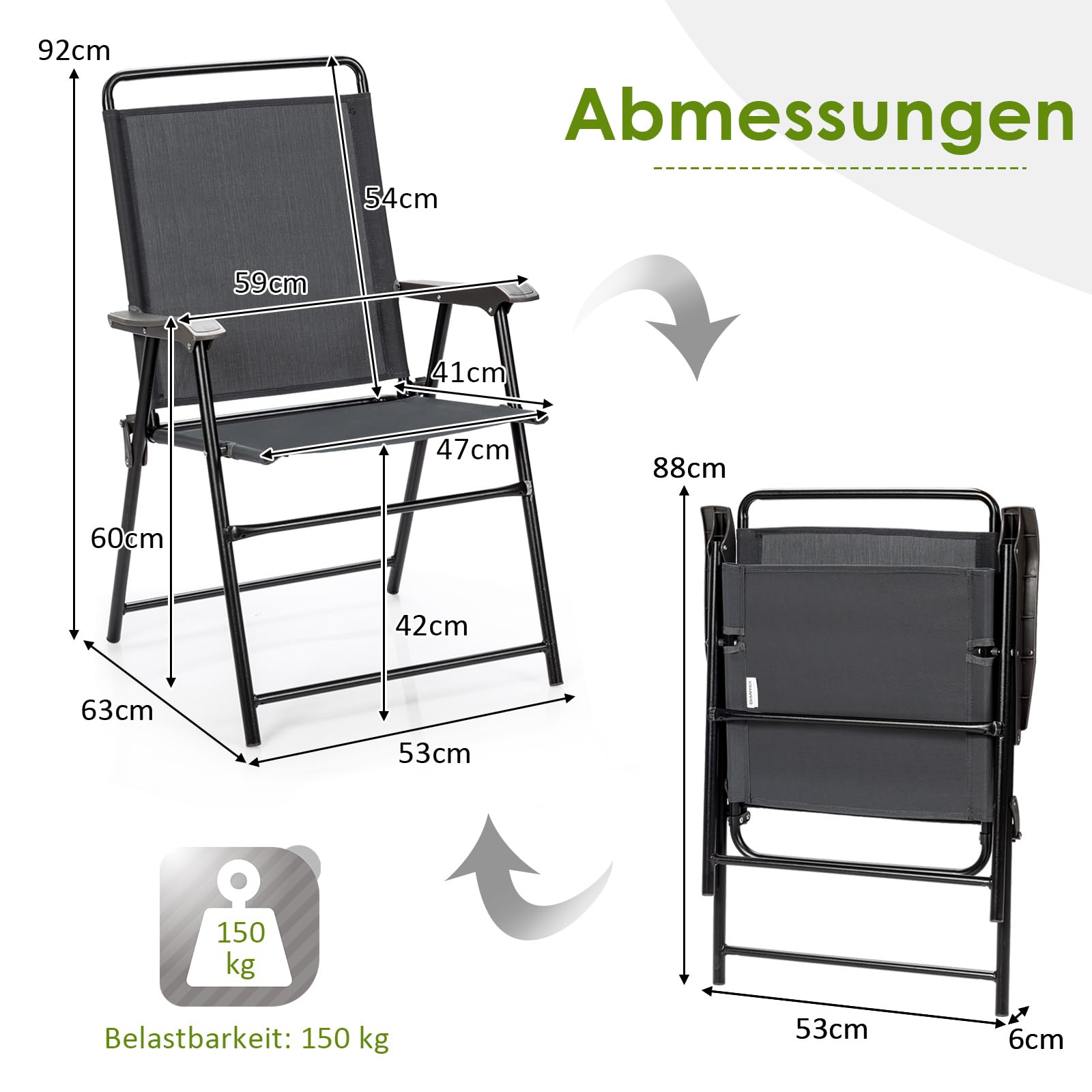 COSTWAY 4er Set Gartenstühle, Klappstühle mit Armlehnen, klappbare Balkonstühle mit atmungsaktivem Stoff, Terrassenstühle für Balkon, Garten, Hinterhof