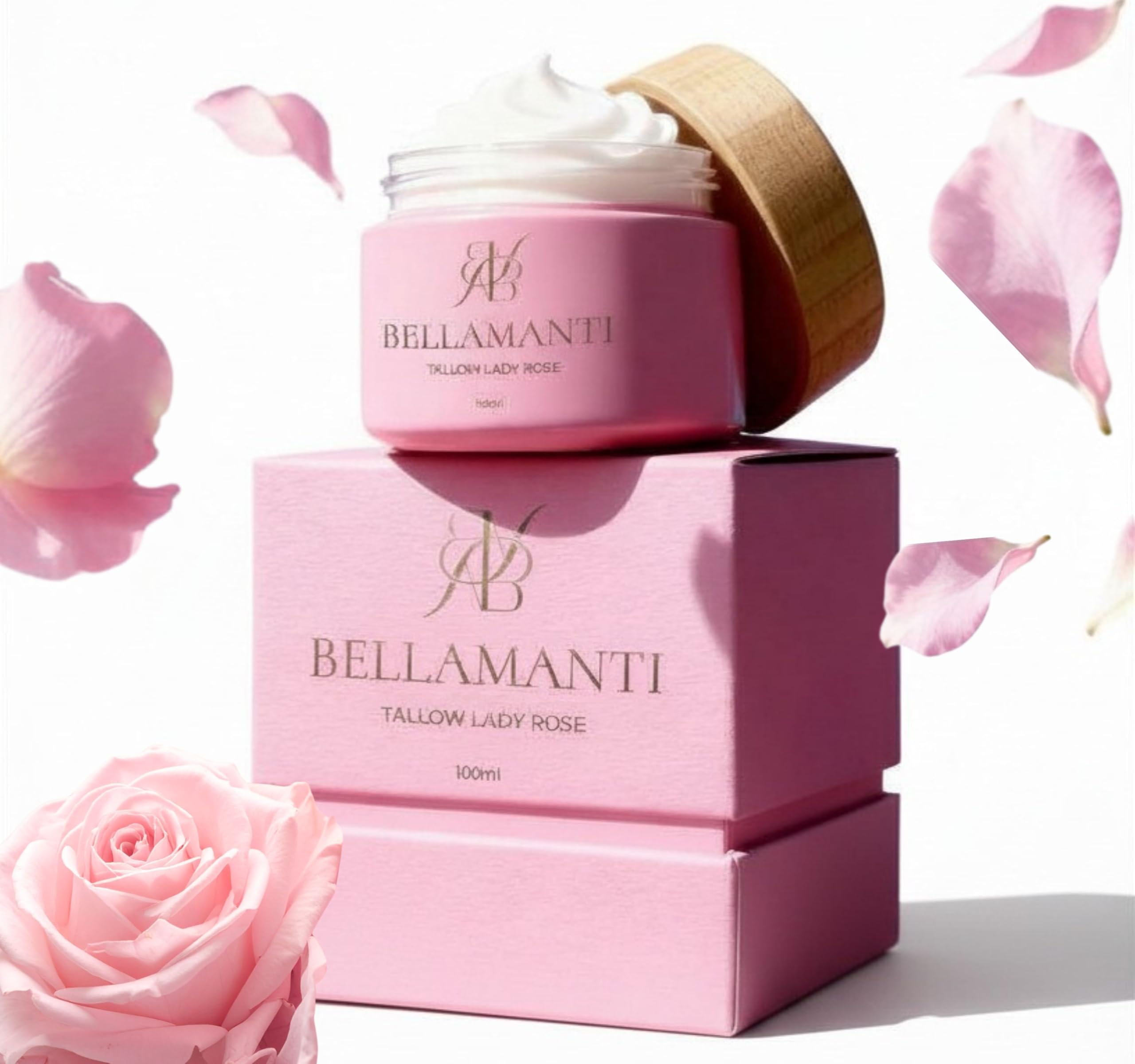 Beef Tallow Balm- Bellamanti bálsamo de sebo de res 100% de pastoreo “Lady Rose” con aceite de rosa. Para piel sensible, seca o madura. Natural, calmante y con aroma a rosa. 100 ml
