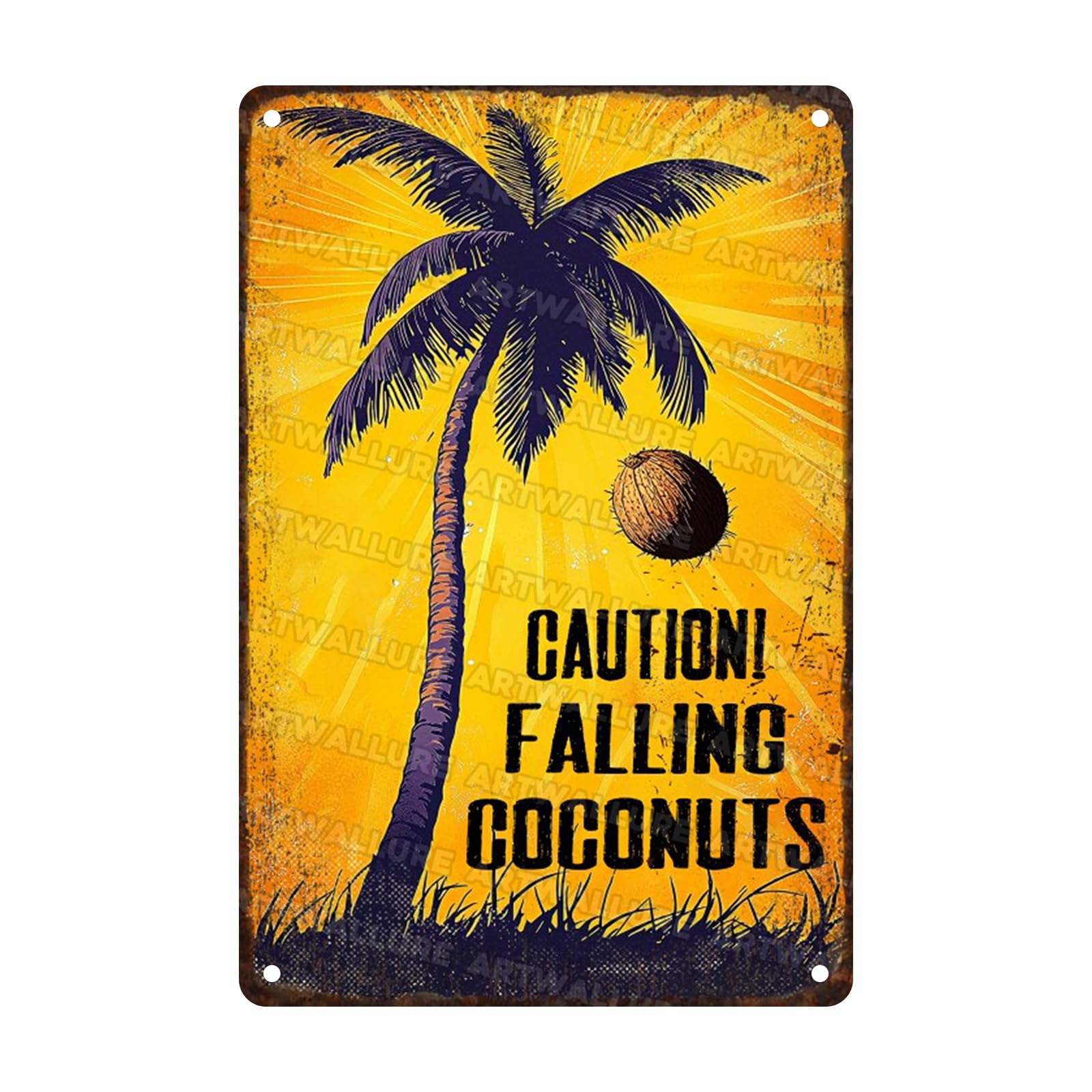 Anceky Vintage Sign Caution! Falling Coconuts Metal Tin Sign Funny Wall Decor for Home Yard Garage Farmhouse Bar Kitchen 12×16 Inch