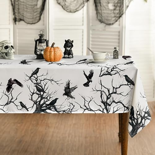 Horaldaily Mantel rectangular de Halloween de 60 x 120 pulgadas, diseño de cuervo, lavable, para fiesta, picnic, cena, decoración