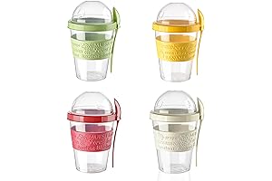 Reusable Parfait Cups with Lids: 4-Pack 20oz On-the-Go Breakfast Cereal & Yogurt Containers with Spoons