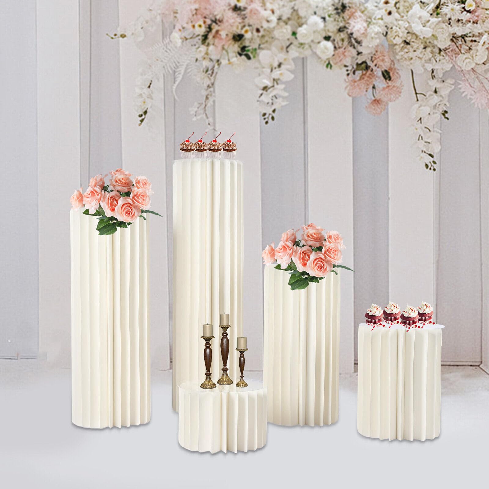 Pappe Hochzeit Blumenständer, 5 Größen Weiß Hochzeit Vasen Set Tragfähigkeit 50kg Jede und faltbar für Einweihungen Jahrestage Geburtstage Hochzeiten