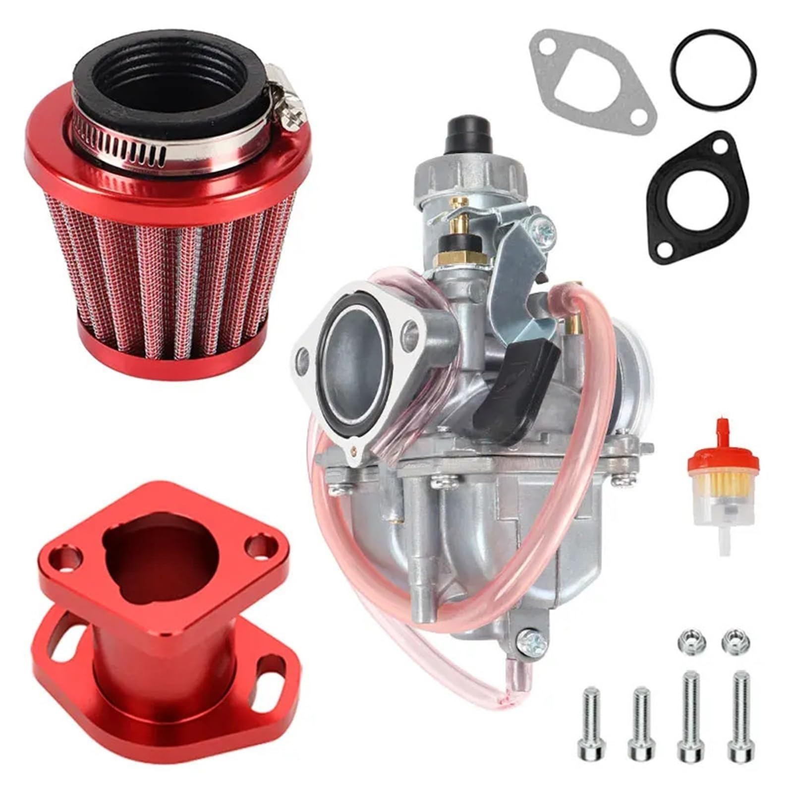 Kolektor dolotowy VM22 26 mm, zestaw filtrów powietrza 38 mm, pasuje do Predatora 212 cm3, 196 cm3, pasuje do Hondy GX160 GX200 Gaźniki motocyklowe Gaźnik motocyklowy(Red)
