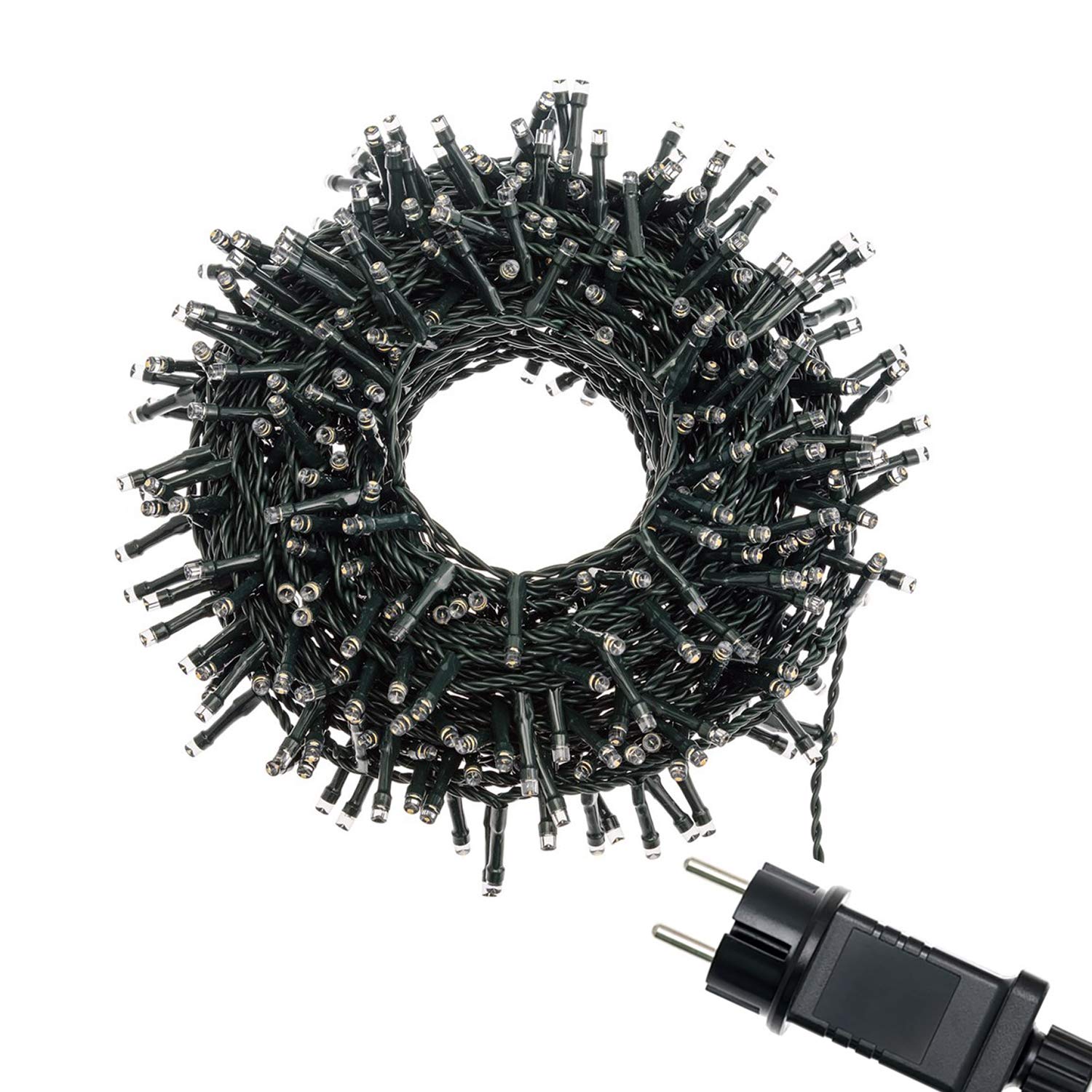 H HANSEL HOME Girlanda Led Lampki Świąteczne Lampki Choinkowe Do Użytku Wewnętrznego/Zewnętrznego IP44 Wodoodporny Zielony Kabel (Białe I Niebieskie Światło, 300 Leds 15M)
