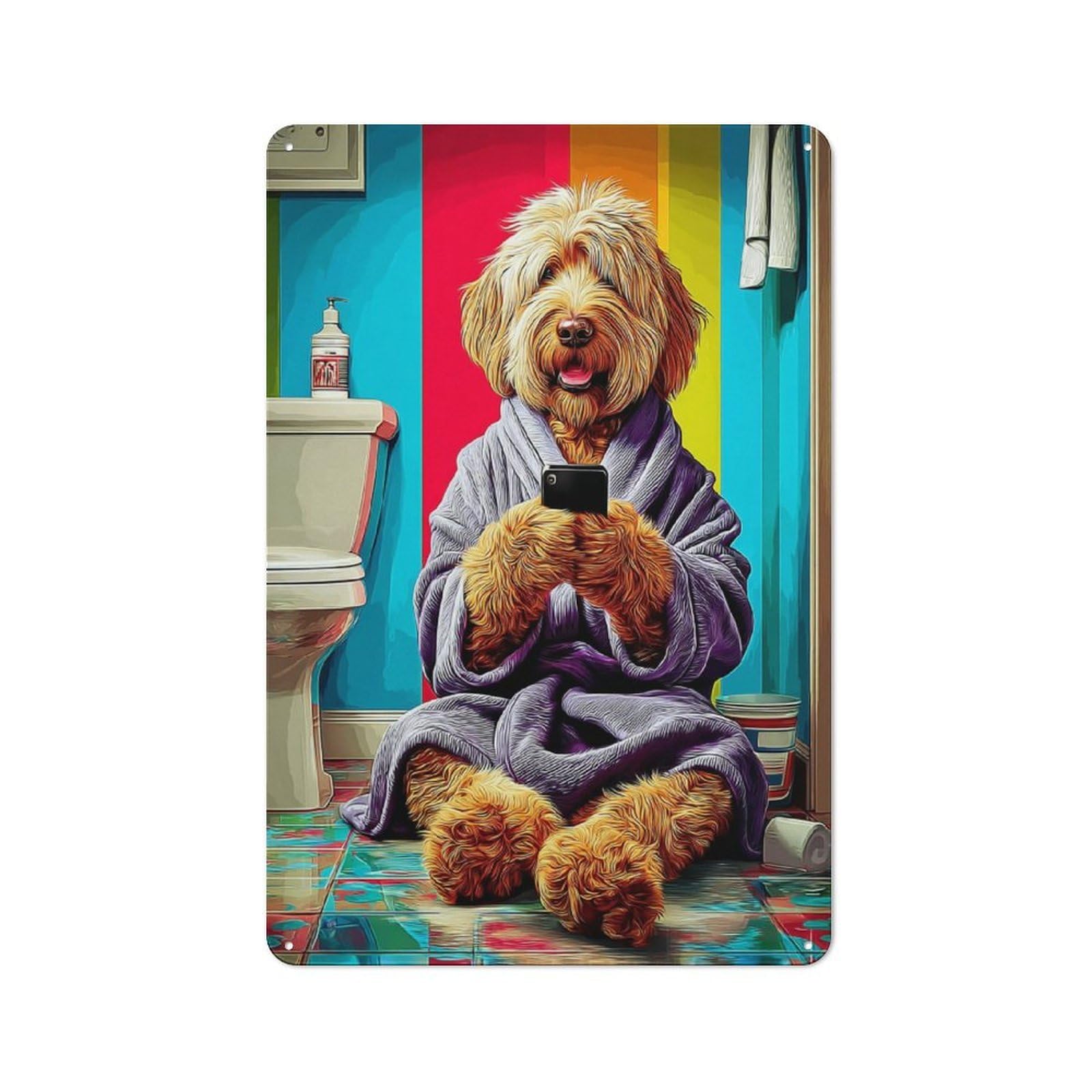 Junmoney Dog In Robe Taking Selfie Tin Wall Plaque 30X20cm With For Hallway Wall, With Clear Retro Wall Decor Character