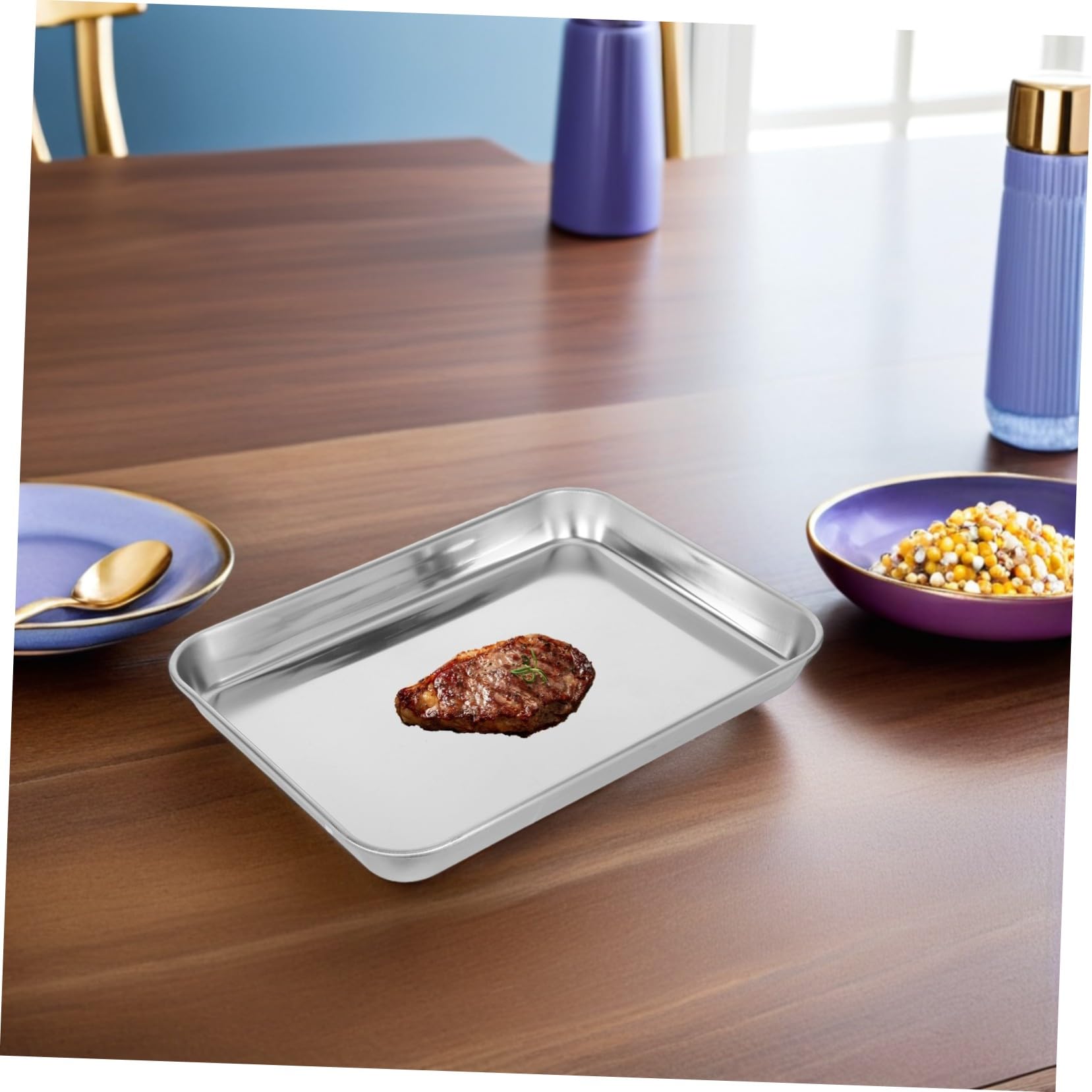 Toyvian Plaque de Cuisson Acier Inoxydable Moule Pâtisserie Réutilisable Antirouille Plateau de Cuisson Lisse et Résistant pour Gâteau Sushi et Barbecue Dimension