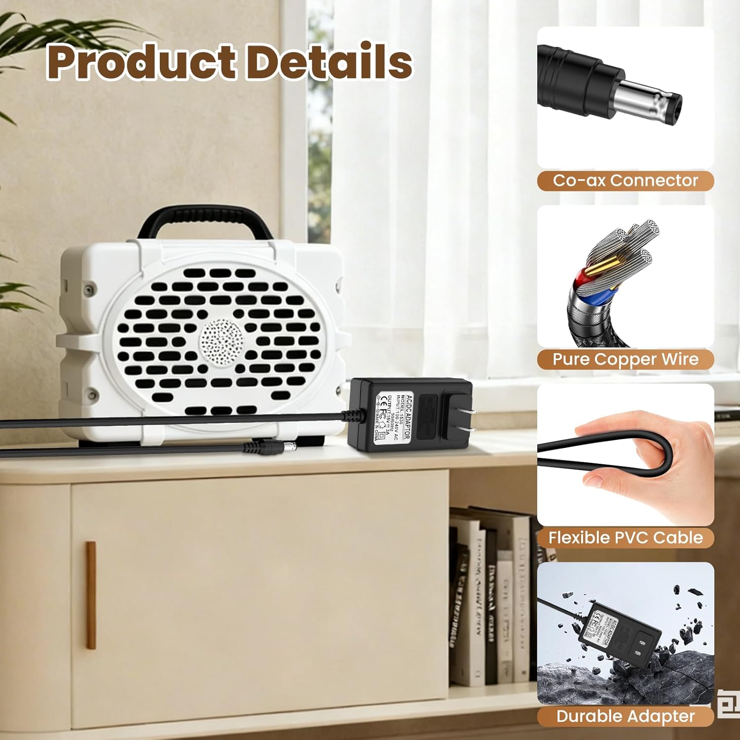 15V 3A Speaker Charger for Turtlebox Gen 2 & Gen 3: Loud! Replacement Outdoor Portable Bluetooth 5.0 Speaker 5.9ft Power Cord - Image 3