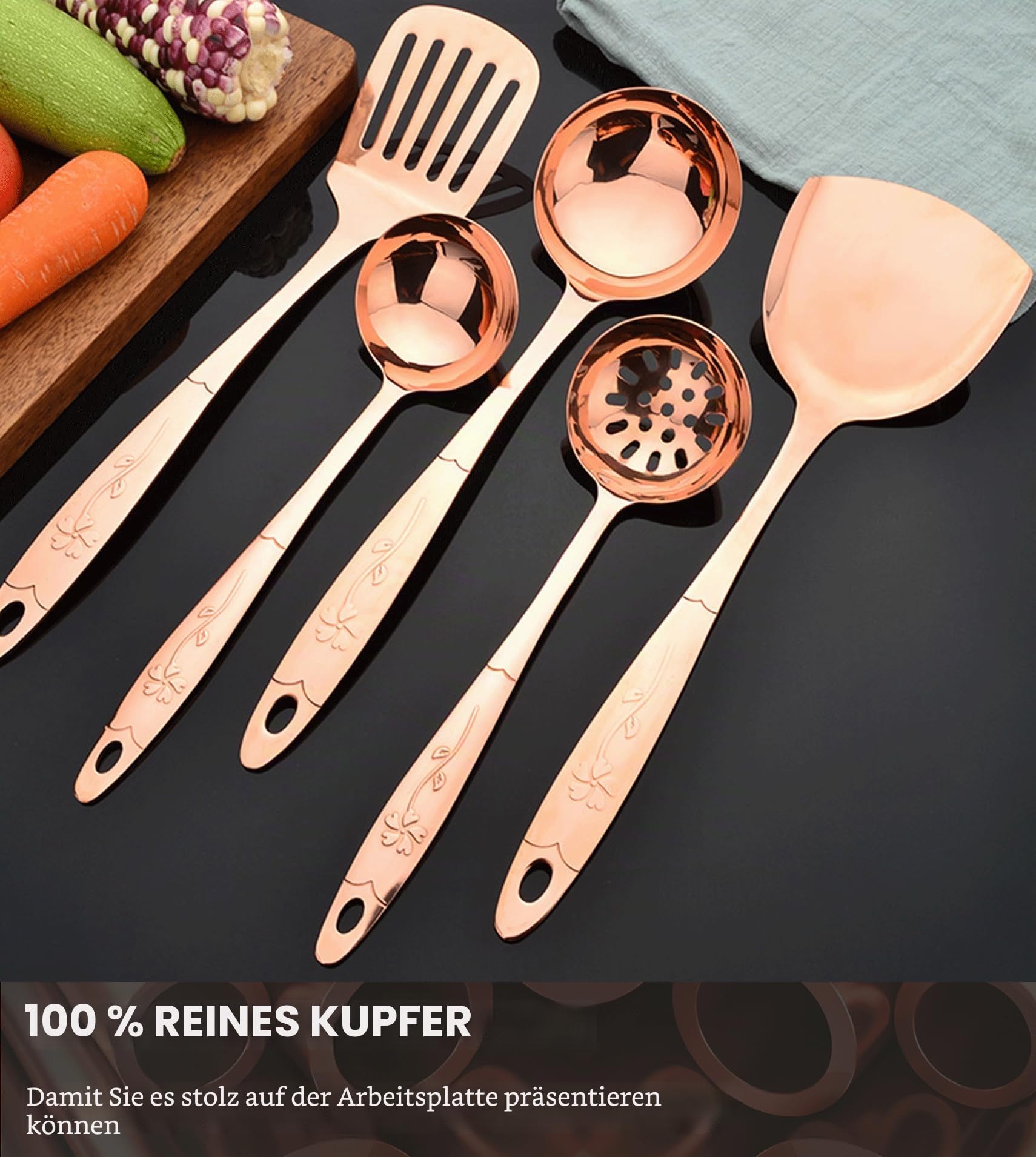 5-teiliges Küchenutensilien-Set aus reinem Kupfer, stilvolles Kupfer-Küchenzubehör, Kochgeschirr-Set für Zuhause oder Restaurant Kochen (5)