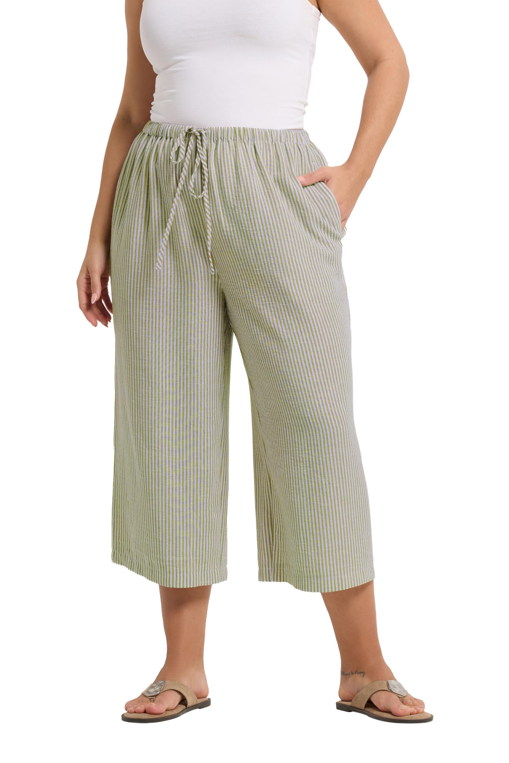 Yours Women's Linen Blend Cropped Trousers - Natural - Size 22-24
