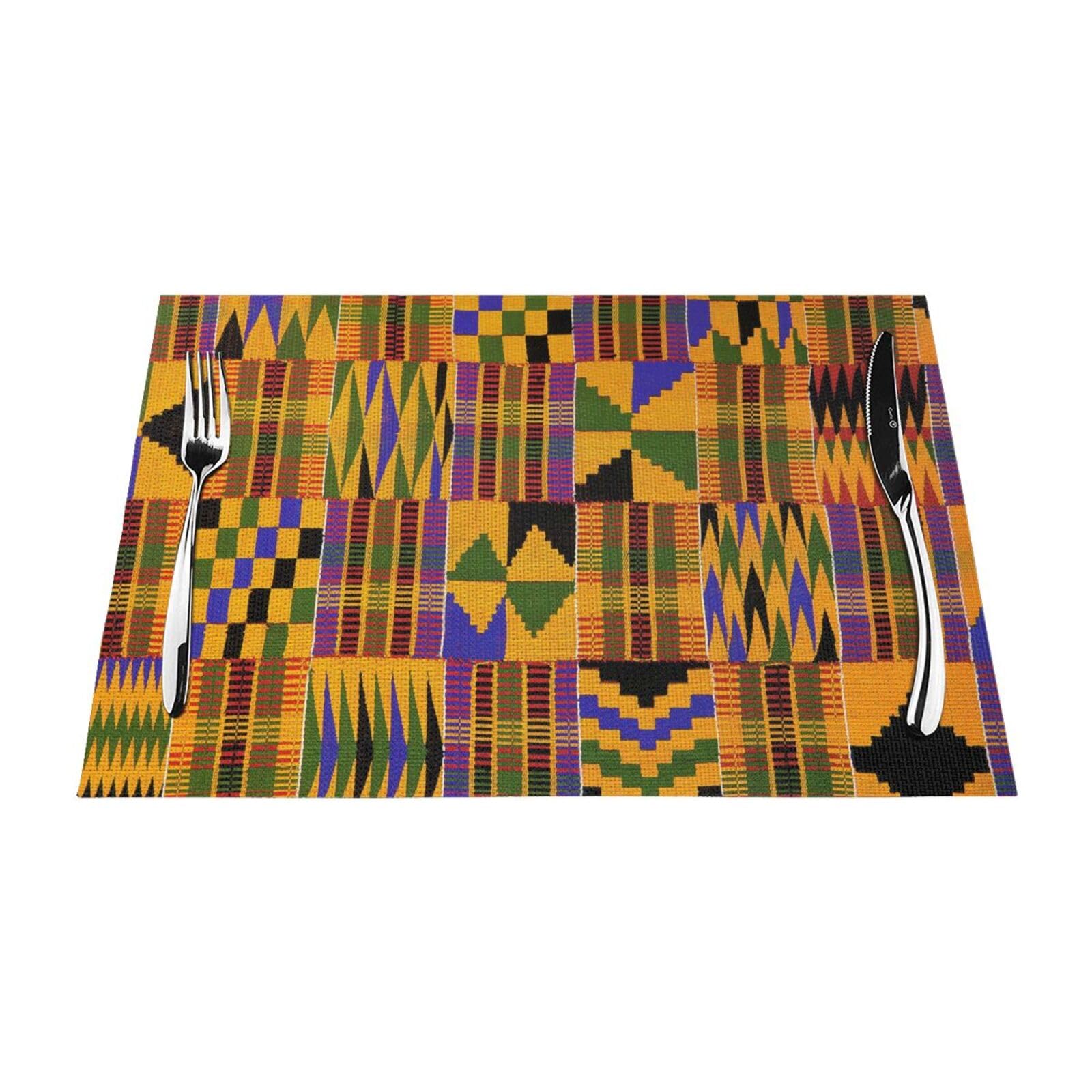 PVC Placemat Set of 6 PCS, 45x30 CM, african weaving Printed Non-Slip Heat Resistant Place Mats for Kitchen Dining Table Indoor Outdoor