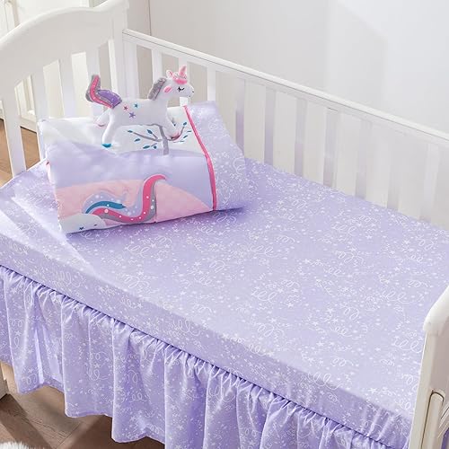 Miniatura 4 de Bertte Juego de ropa de cama de cuna de 4 piezas para niños y niñas, ropa de cama de bebé, tamaño estándar, suave, juego de cuna que incluye edredón