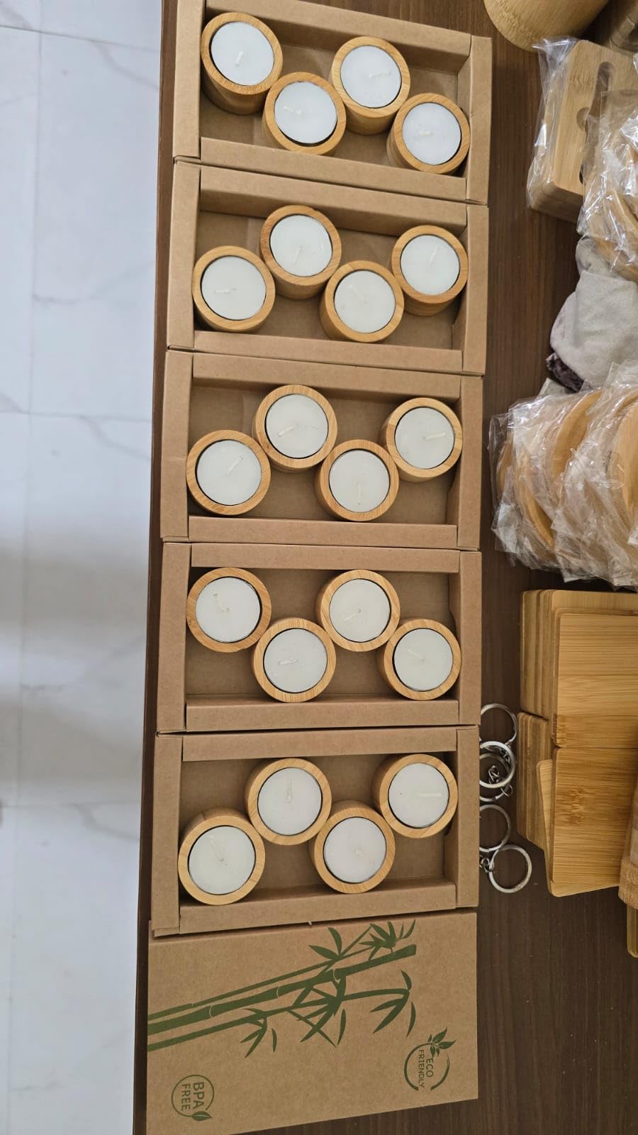 Catchex Natural Bamboo Decorative Tealight Candles - Set of 4, Eco Friendly Holder (4) 3