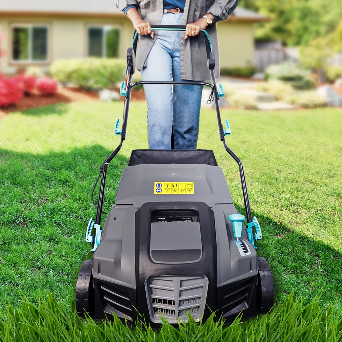 2000W Elektro-Vertikutierer & Rasenlüfter 2-in-1, 40CM Arbeitsbreite, 5 Tiefenpositionen, 55L Grasfangbox, Klappbarer Griff, Multifunktionaler Rasenpflegehelfer