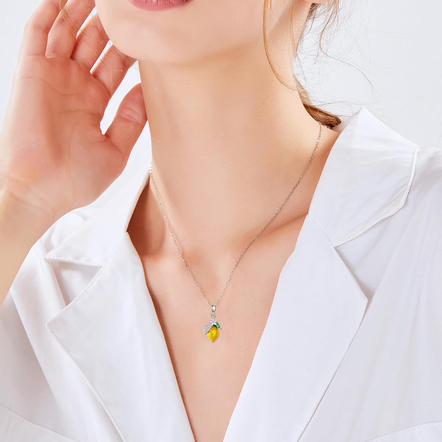 ONEFINITY Fruit Necklace Sterling Silver Lemon Strawberry Cherry Pendant Necklace Fruit Jewelry Gifts for Women