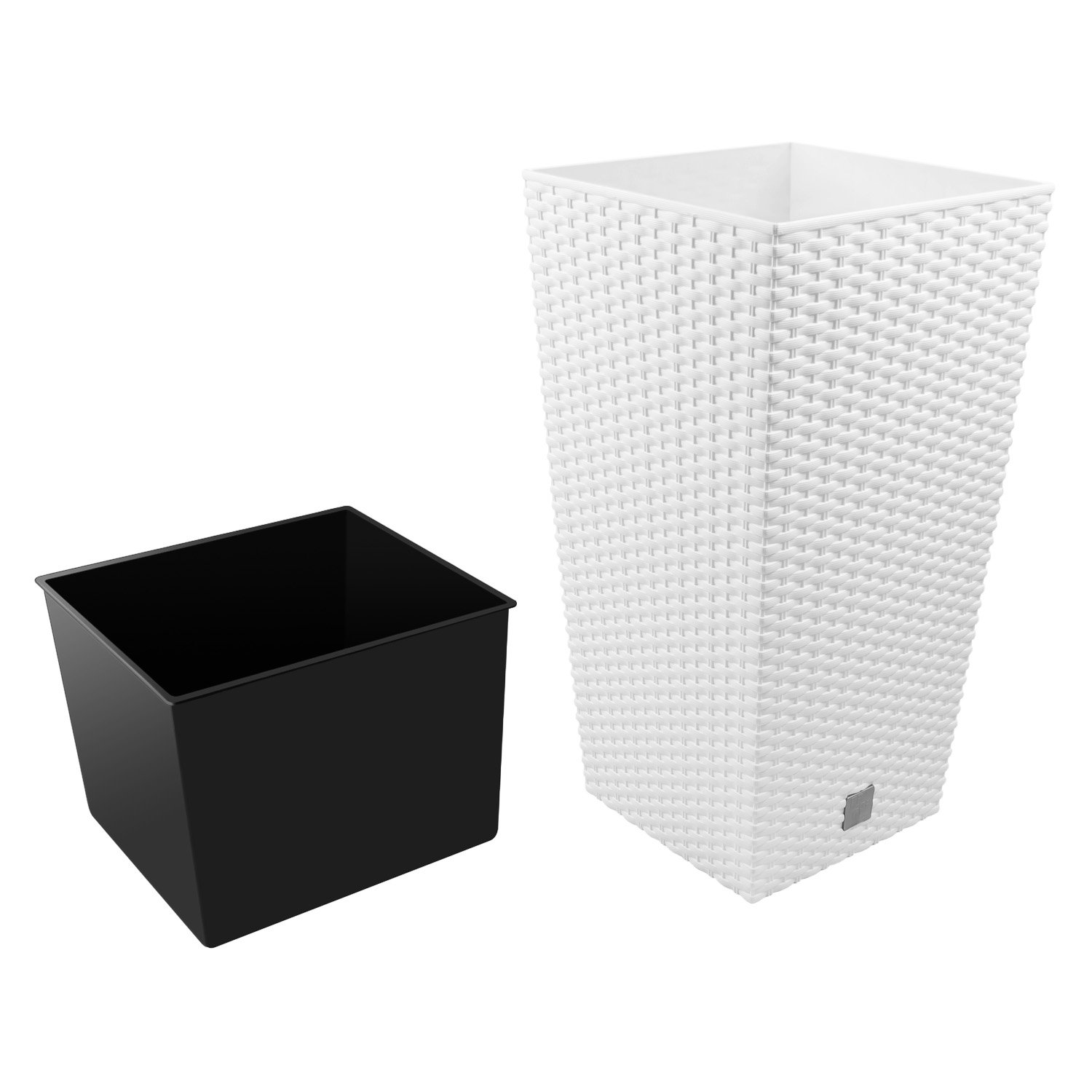Carre Rato Square pot de fleur 49 L en plastique, rotin osier style, en blanc