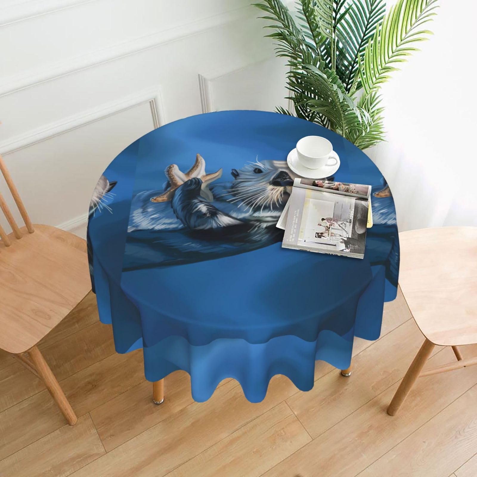 YYHHAOFA Sea Otter Prints Round Decorative Tablecloth 60in - High-Grade Polyester Throw for Dining Tables, Parties, & Outdoor Events