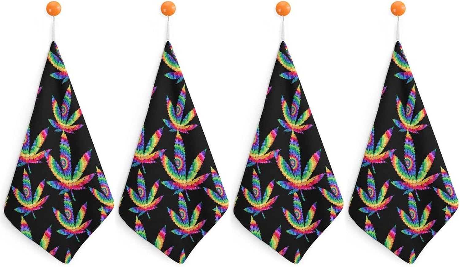 Weed Tie Dye Microfiber Hand Towels for Bathroom Soft Absorbent Bath Kitchen Towel with Hanging Loop 4PCS