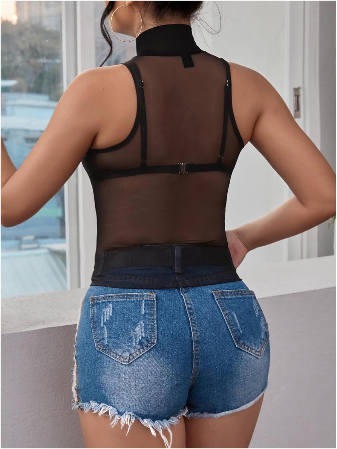 Floerns Women's Sheer Mesh Sleeveless Mock Neck Club Party Tank Top - Image 2