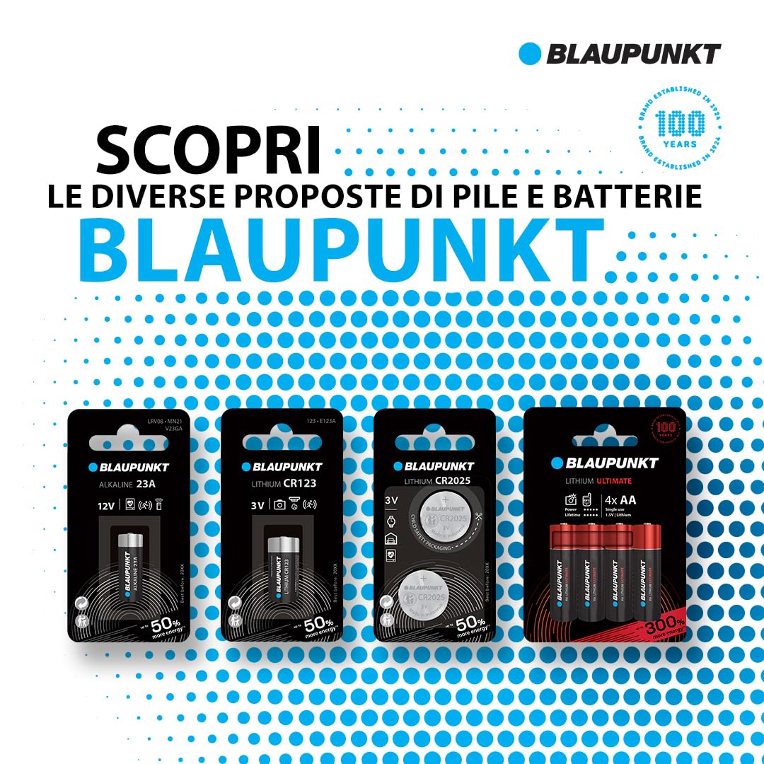 BLAUPUNKT CR2032 Batterie al Litio a Bottone, Confezione da 4, per l'Orologio da Polso, la Chiave della Porta del Garage o la Chiave Wireless, CR2032BL/4BP