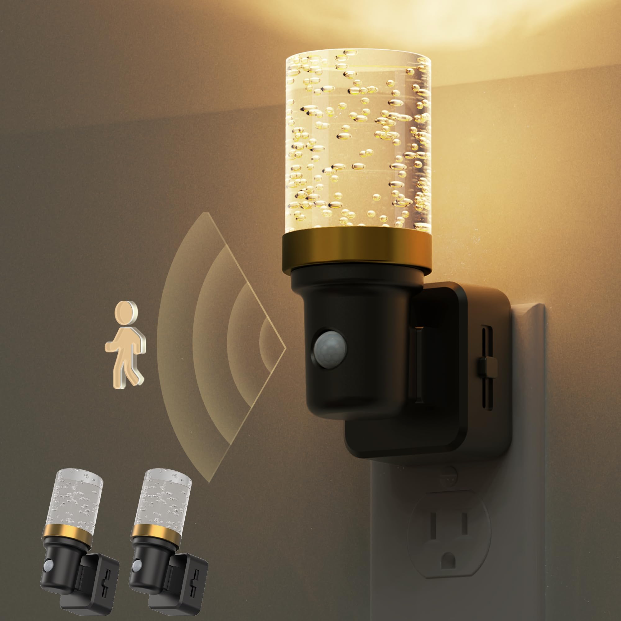 L LOHAS LED Motion Sensor Night Light, 2Pack Motion Activated Night Lights Plug into Wall, 0-100LM Dimmable Nightlight, 180°Rotatable Plug in Night Light, 1W LED Bubble Nightlights for Bathroom Adults