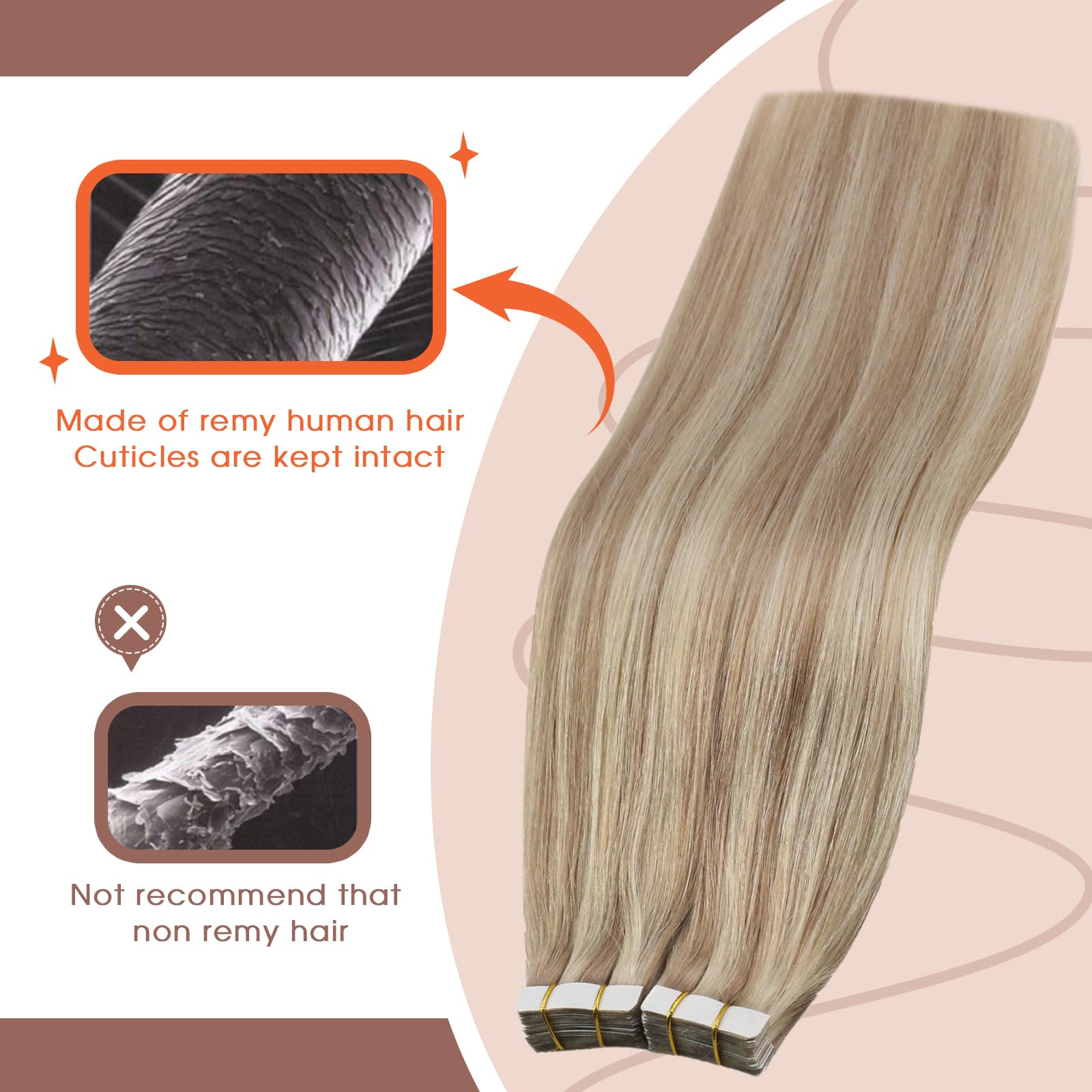 ✨ 18”?3 PACKS #18/613 BLONDE HUMAN HAIR TAPE INS Amazon.com : Tape in Extensions Human Hair #613 Bleach  main image 2