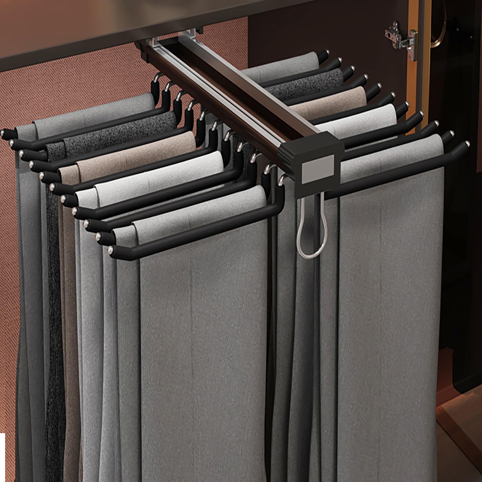 Pull Out Trousers Rack 22 Arms Steel Pull Out Pants Rack Pants Hanger Bar Clothes Organizers for Closet Bedroom Cloakroom Wardrobe Max Load 33LBS White