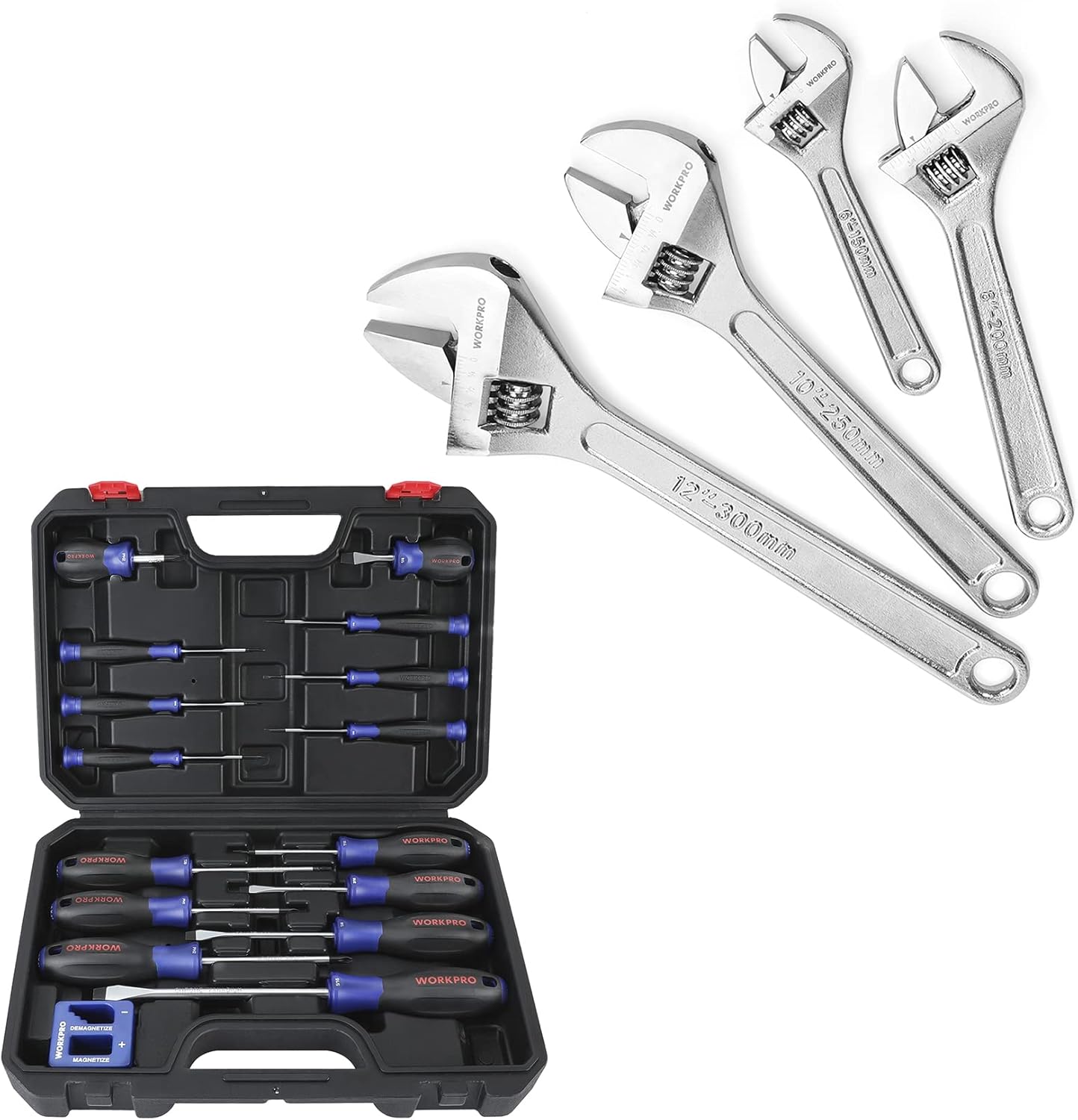 WORKPRO 4-piece Adjustable Wrench Set 16-Piece Magnetic Screwdriver Set with Case