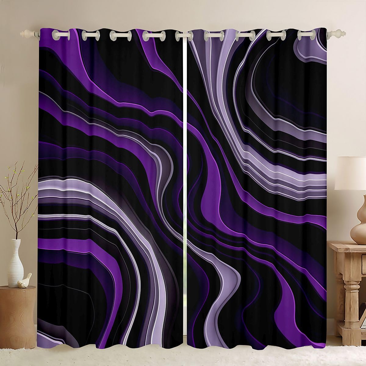 Rideau voilage rayures occultant violet pour éliminer les reflets