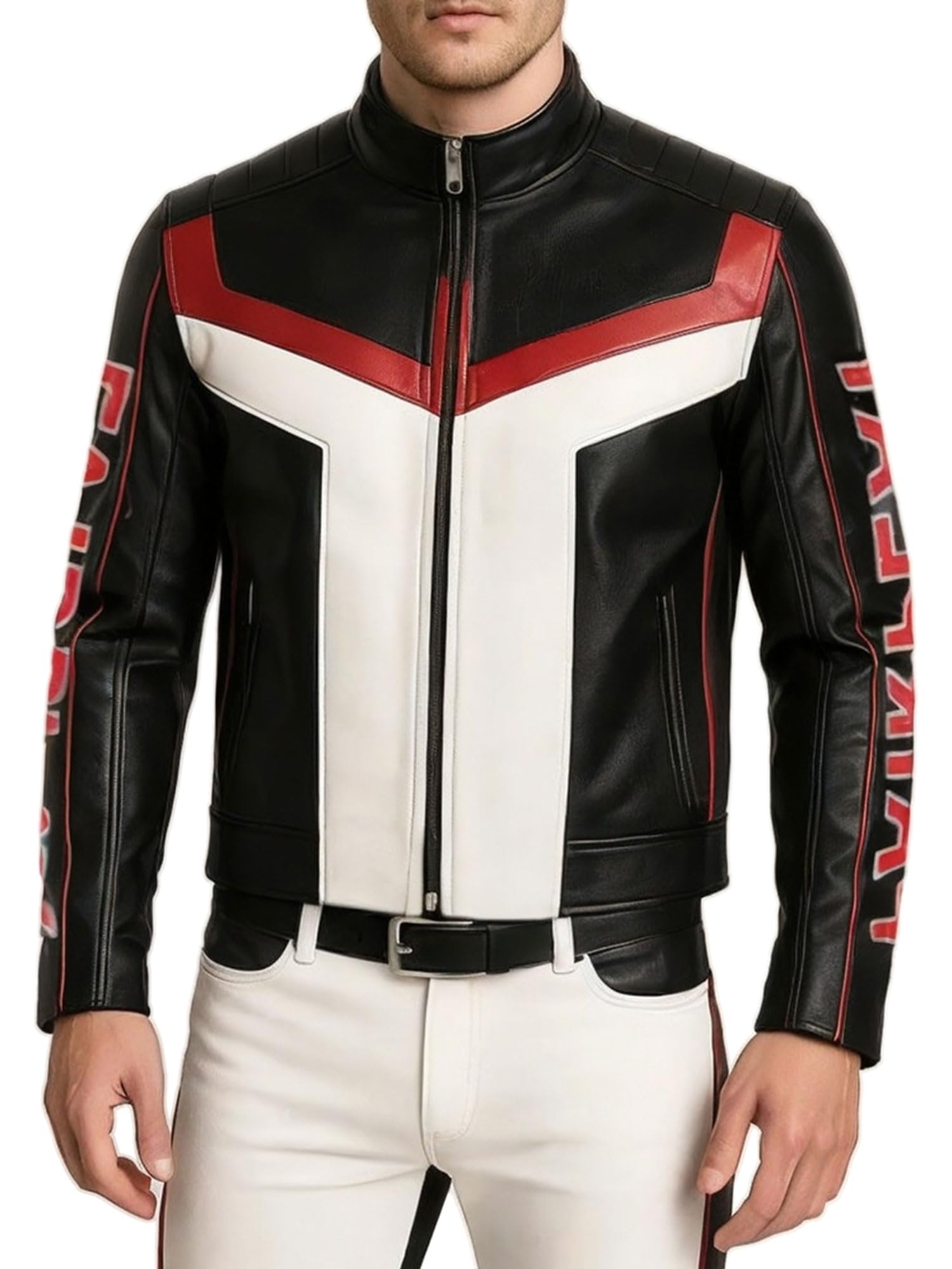 Leder Fashions Mr Terific Cosplay Leather Jacket - Black & White Costume with Fair Play Logo