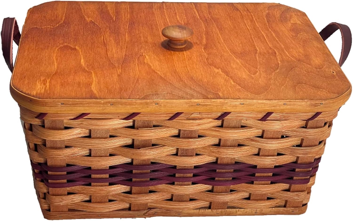 Amish Knitting-Sewing Oak Rectangular Storage Basket With Handles (Natural)