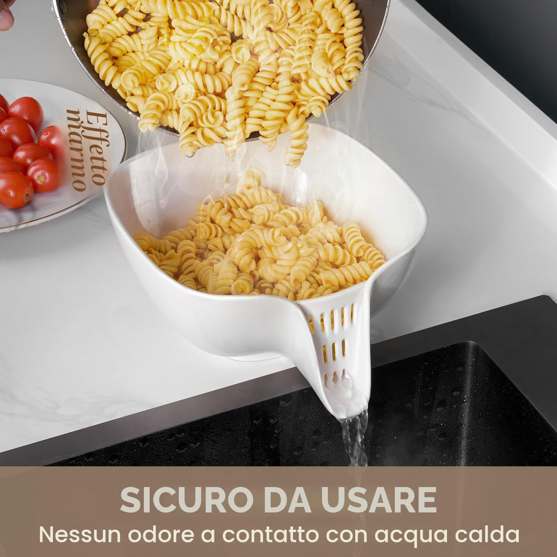 NiHome Colino multifunzione in ceramica per alimenti con beccuccio di scarico integrato, grande capacità per verdure, frutta, pasta e altro ancora, resistente al calore, infrangibile, lavabile in