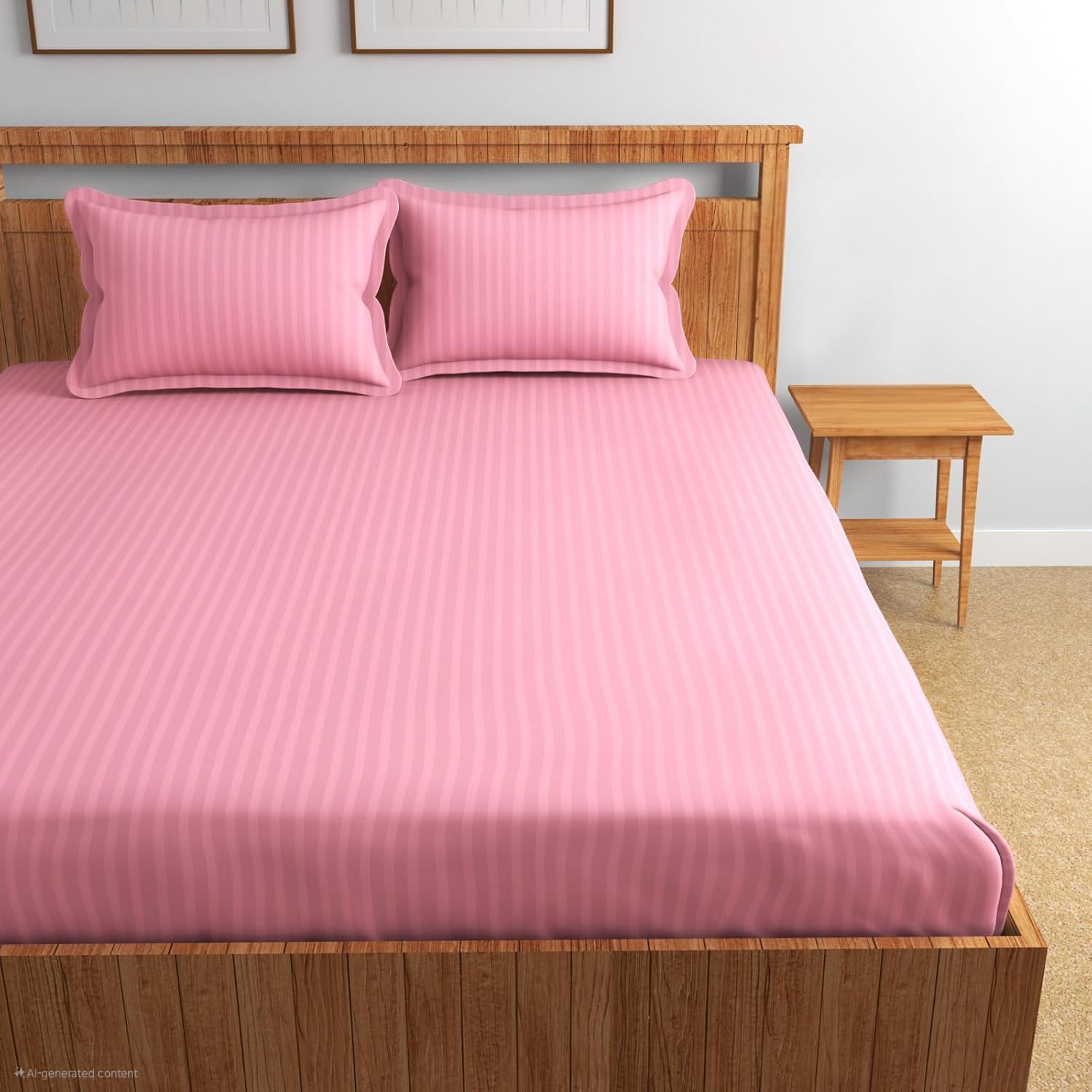 Blue Strip Polycotton Bedsheet, Double 90x100 (Baby Pink)