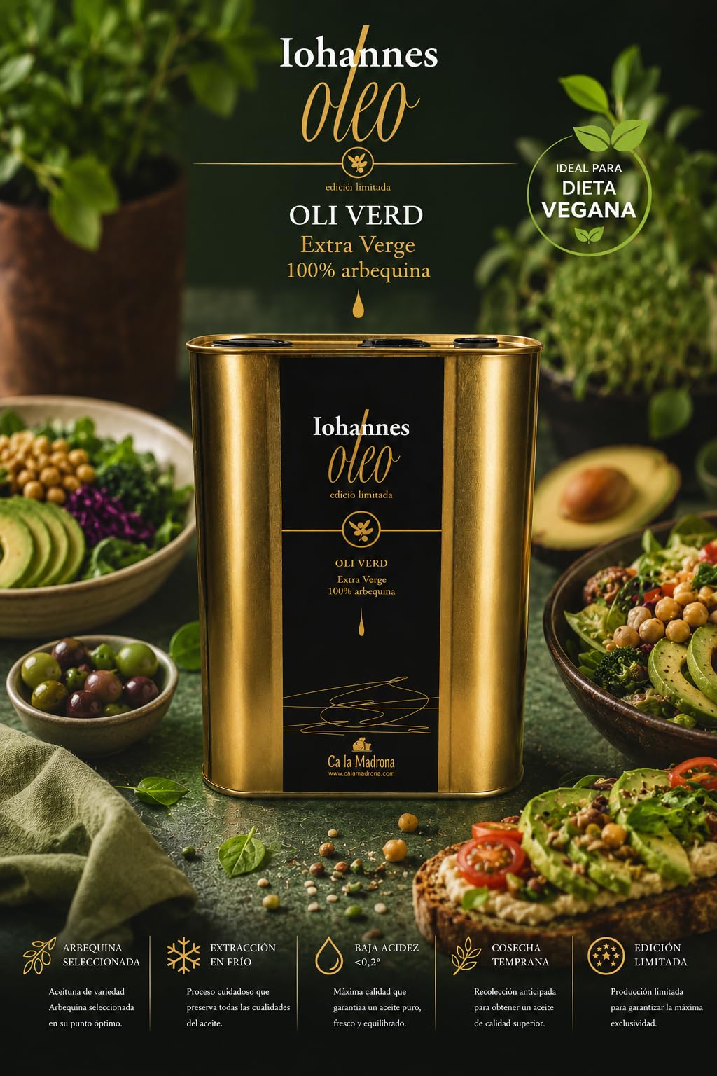 iohannes oleo, aceite de oliva virgen extra premium, aceite para ensaladas, verduras, aceite para el cuidado de la piel (3 litros)