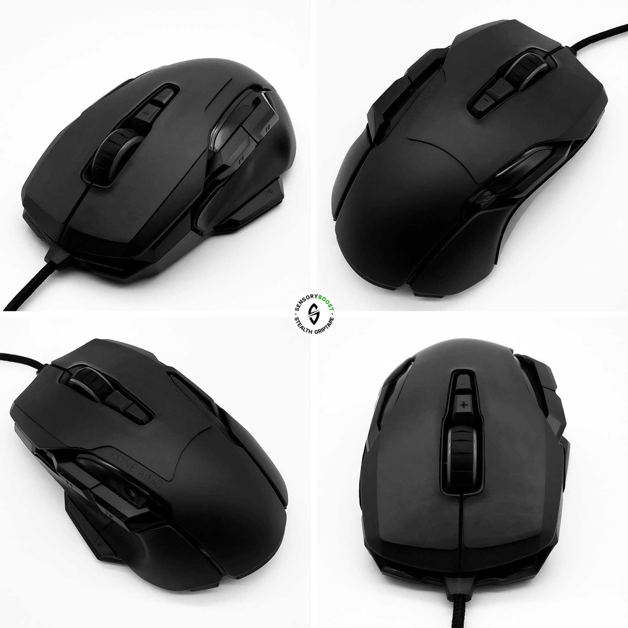 SensoryBoost Grip Tape Set Per Mouse Roccat Kone AIMO - Antiscivolo, Ultra-sottile (0,5 Mm), Assorbe Sudore, Autoadesivo + Pad Fai-Da-Te - 6