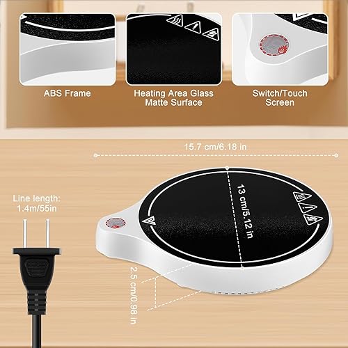 Miniatura 6 de welltop Calentador de tazas de café, calentador inteligente de tazas de 200 W para uso en escritorio y oficina con apagado automático, 5 ajustes de