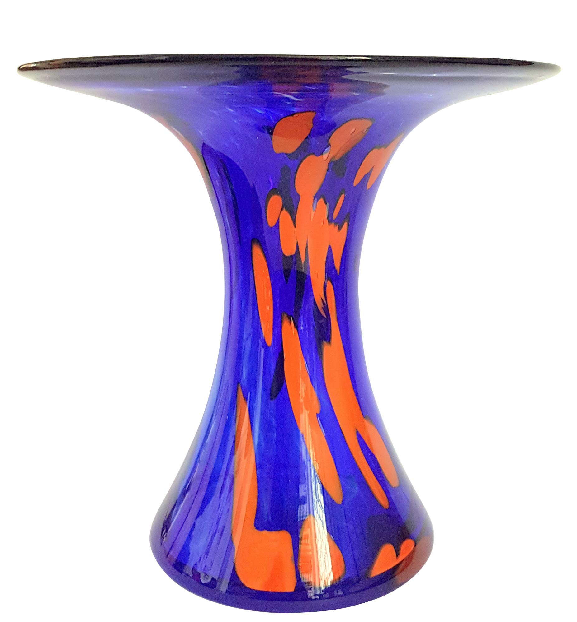 Jarrón grande moderno de cristal azul naranja Jarrón de mesa Altura alrededor de 17-19 cm