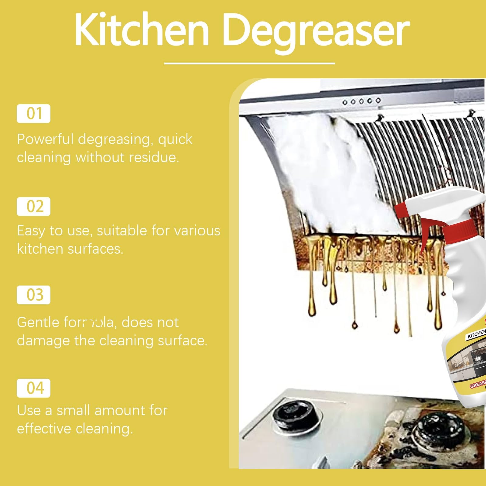Limpiador multiusos de aceite pesado para cocina, limpiador de espuma multiusos para fogones, efecto rápido, pulverizador de degradador de parrilla resistente, 5 unidades