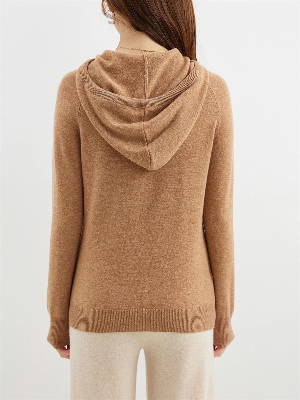 Women's Long Sleeve Knit Pullover Sweater 100% Merino Wool Drawstring Hoodies Fall Winter Warm Sweatshirt