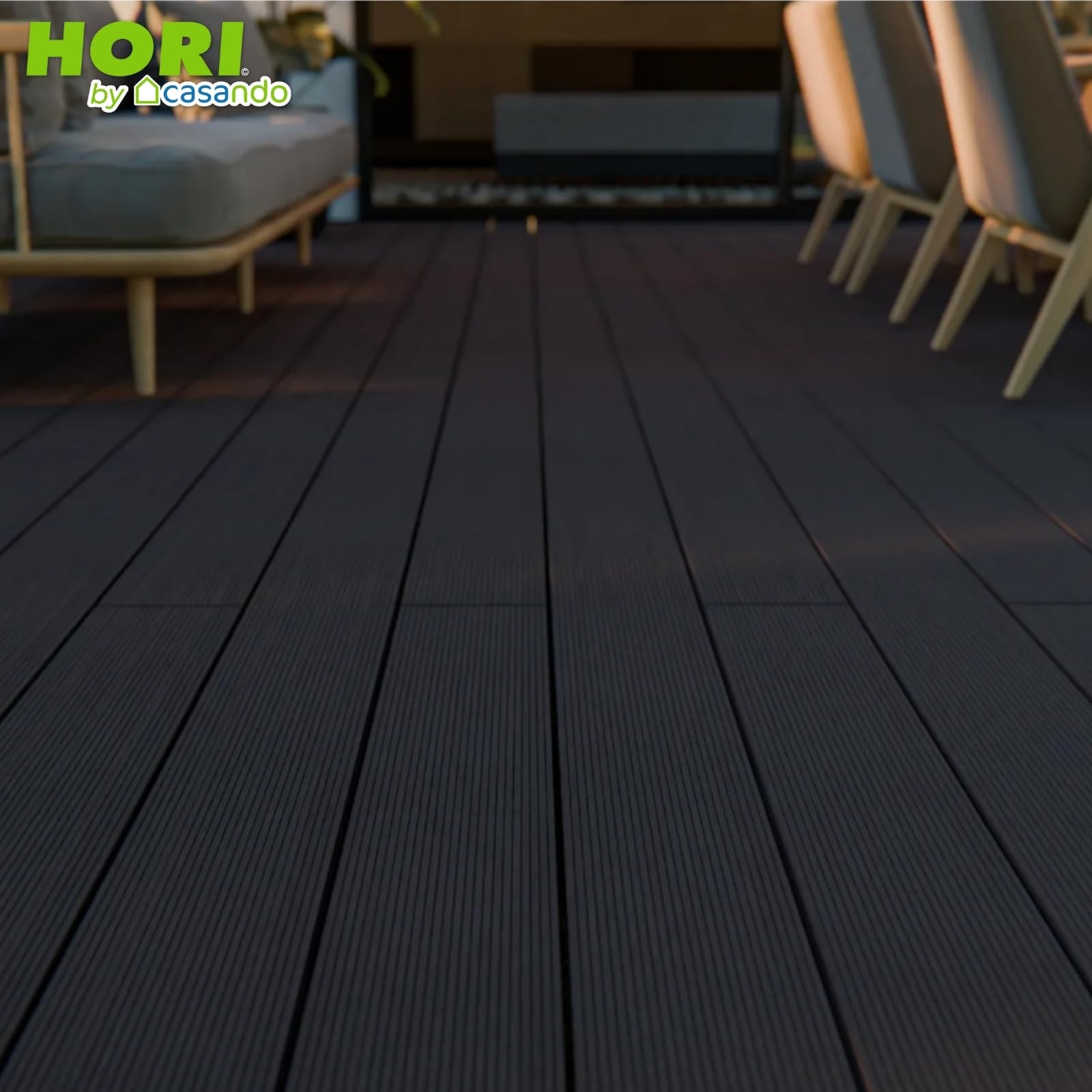 HORI Kuba WPC Terrassendielen Komplettset, Hohlkammer inkl. Unterkonstruktion & Clips, wetterfest, pflegeleicht & UV-beständig Fläche: 10 m² - 320 cm Dielenlänge - Anthrazit