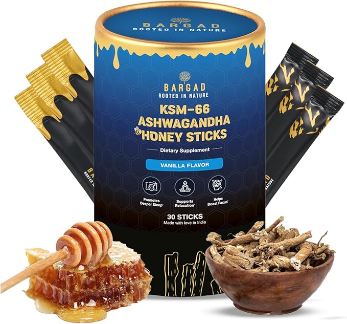 Bargad KSM-66 Ashwagandha Honey Sticks | 400mg Adaptogenic Support | Promotes Relaxation, Sleep, Focus, Energy & Vitality | Premium Organic Honey | No Artificial Additives | 30 Count